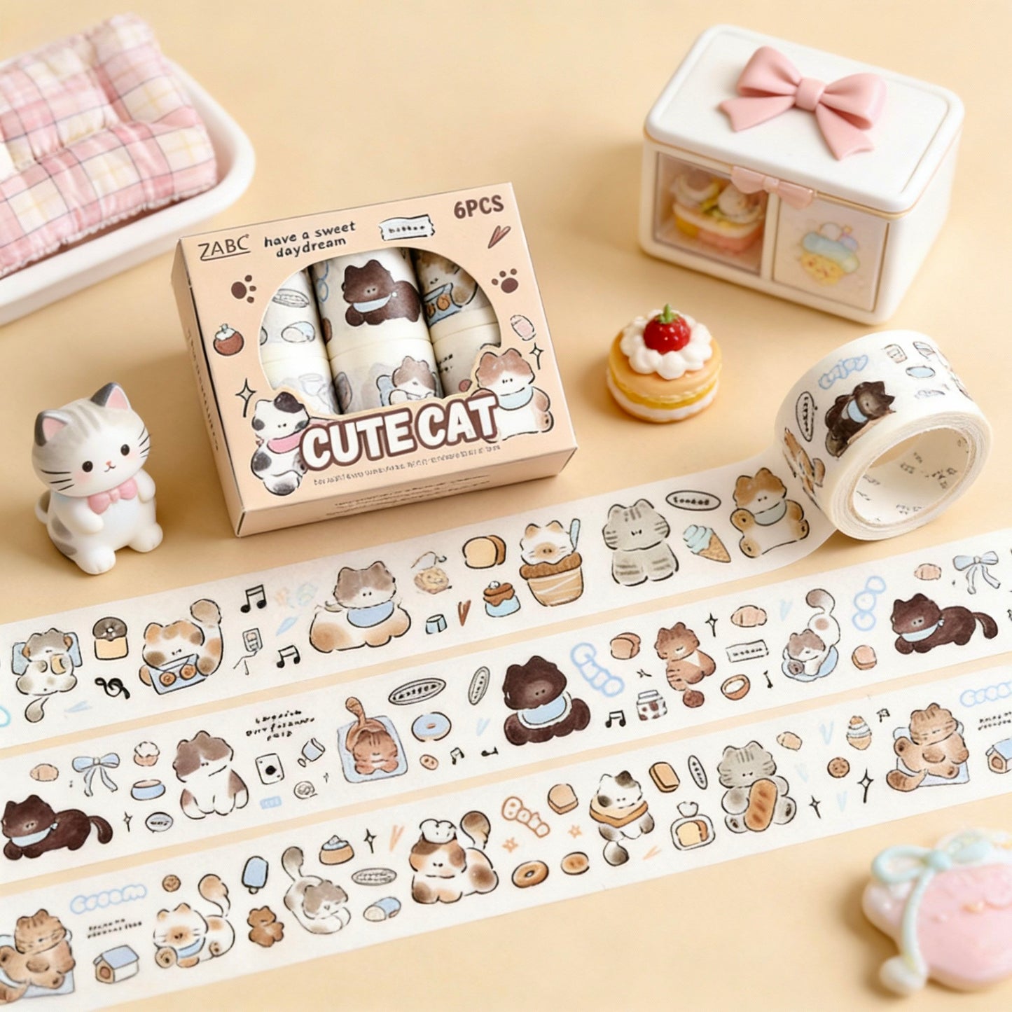 6-Pack Wide Washi Set | The Chubby Kitties | Extra Wide Pre-Die-Cut