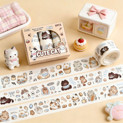 6-Pack Wide Washi Set | The Chubby Kitties | Extra Wide Pre-Die-Cut
