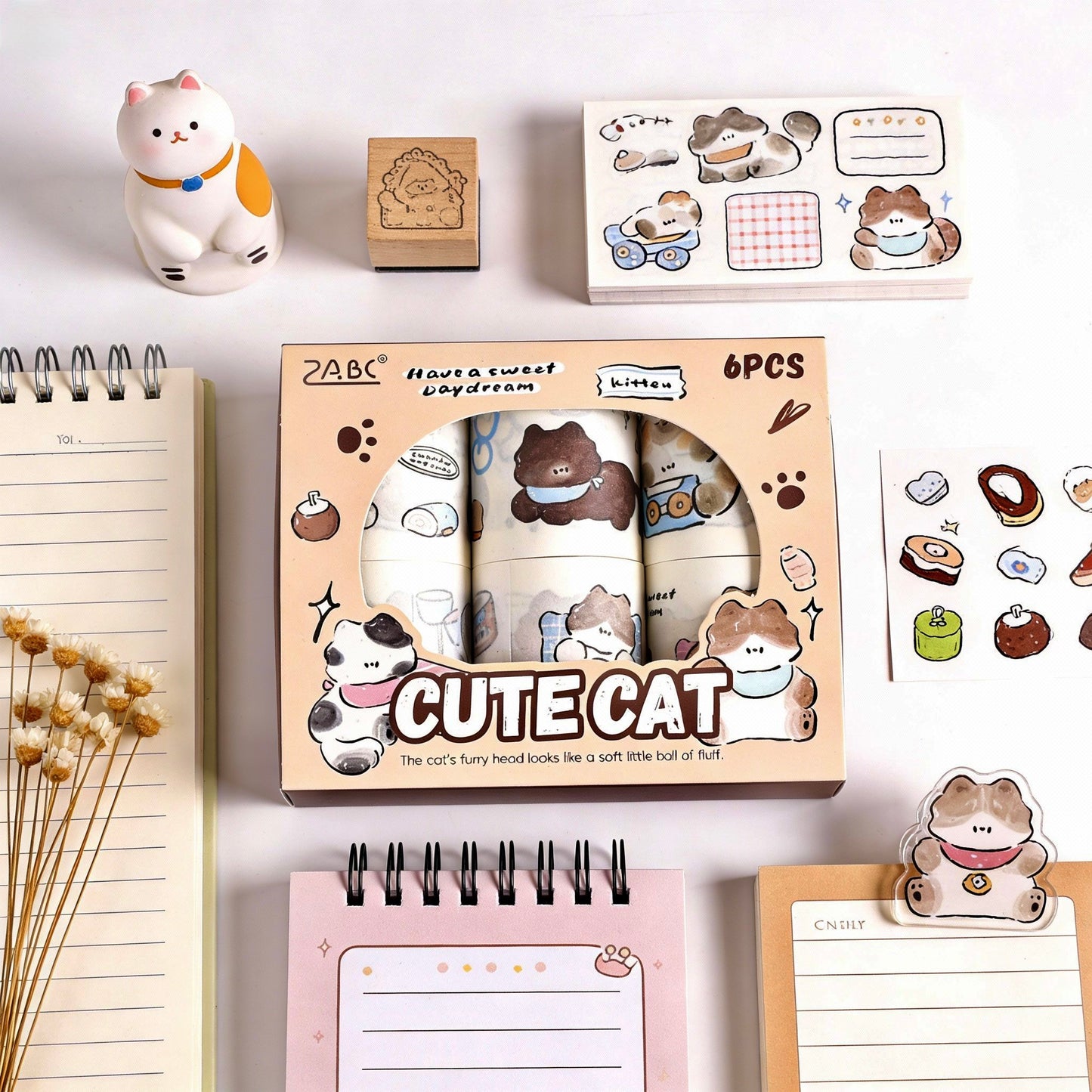 6-Pack Wide Washi Set | The Chubby Kitties | Extra Wide Pre-Die-Cut