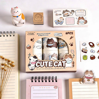 6-Pack Wide Washi Set | The Chubby Kitties | Extra Wide Pre-Die-Cut