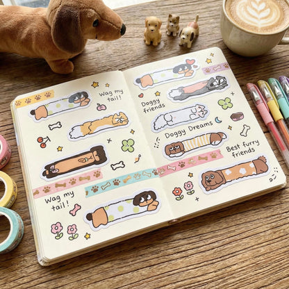 Pre-Die-Cut Wide Masking Tape - Puppy Days Collection