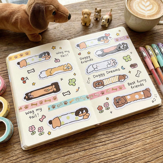 Pre-Die-Cut Wide Masking Tape - Puppy Days Collection