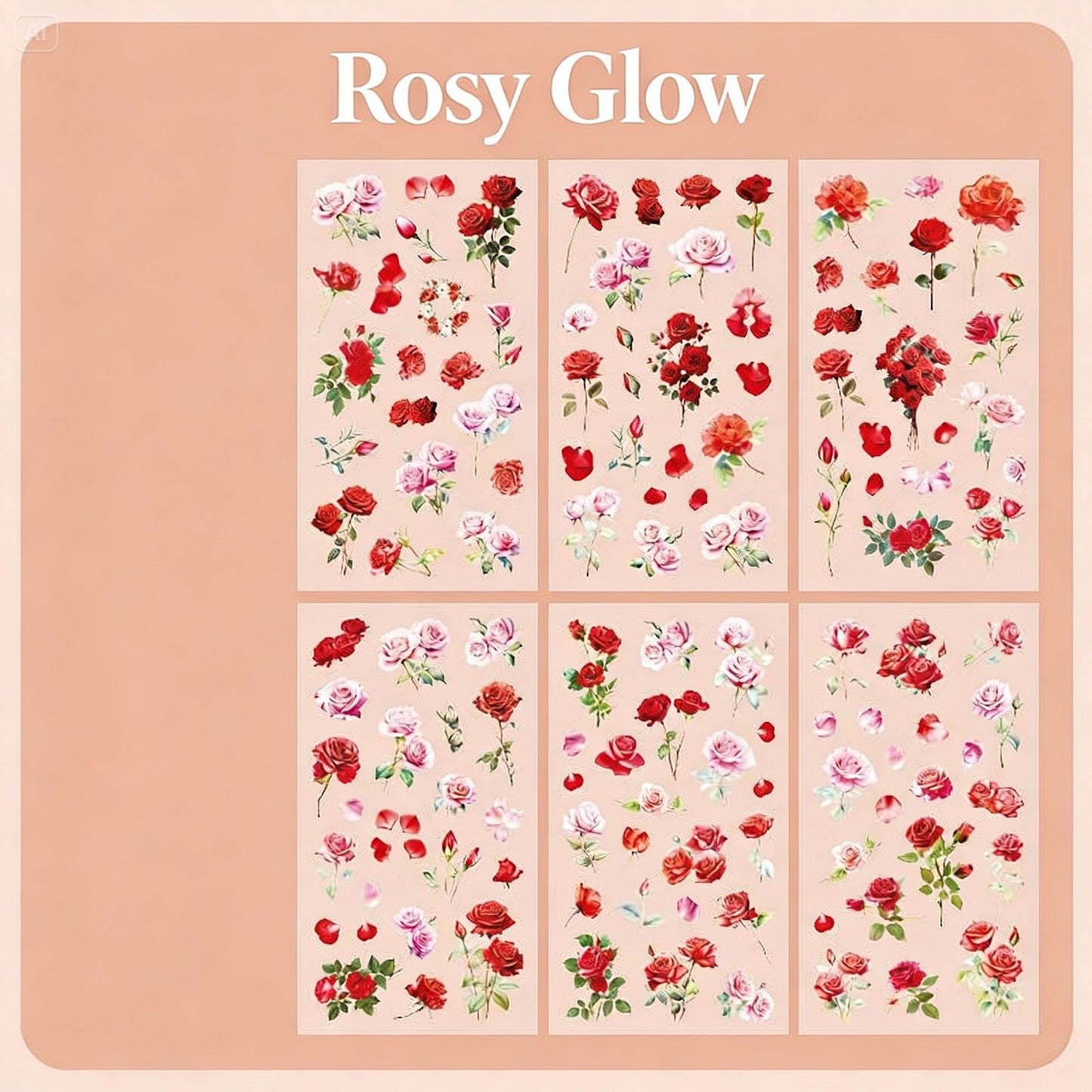 6 Sheets Sticker Set - Korean-style Botanical Floral