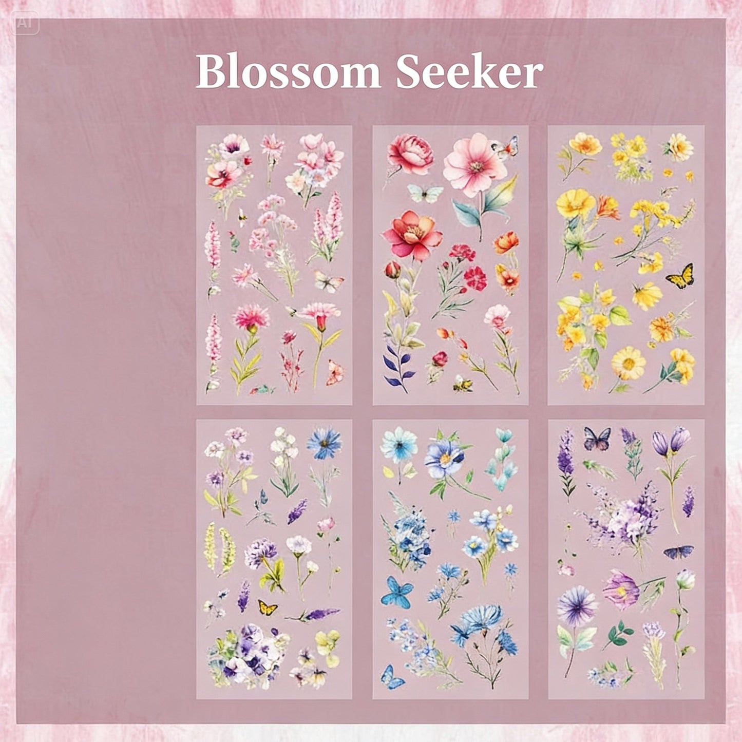 6 Sheets Sticker Set - Korean-style Botanical Floral