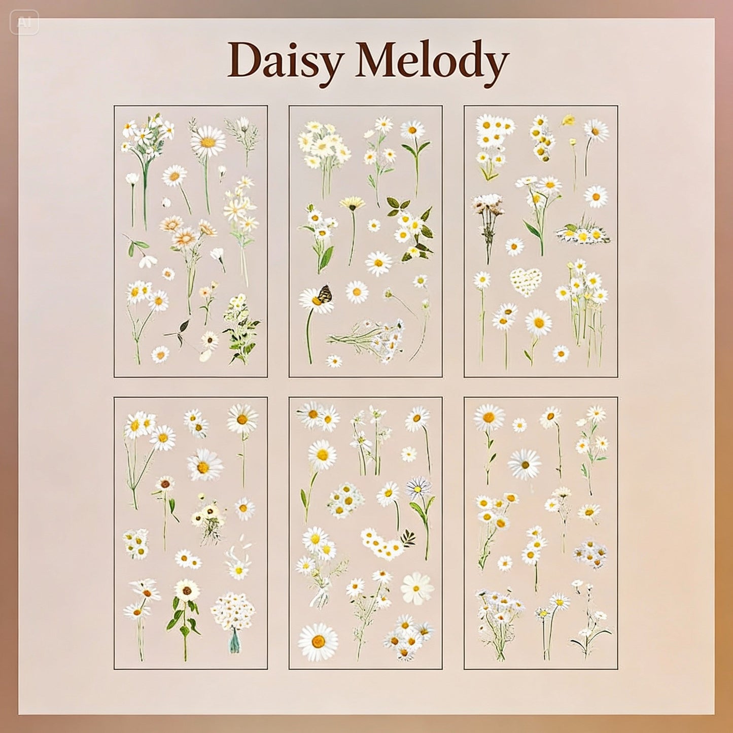 6 Sheets Sticker Set - Korean-style Botanical Floral