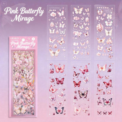6 Sheets Sticker Set - Korean-style Crystal Shimmer Butterfly