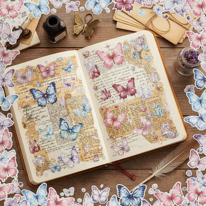 6 Sheets Sticker Set - Korean-style Crystal Shimmer Butterfly