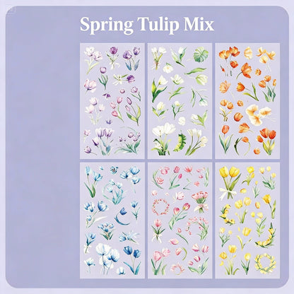 6 Sheets Sticker Set - Korean-style Botanical Floral