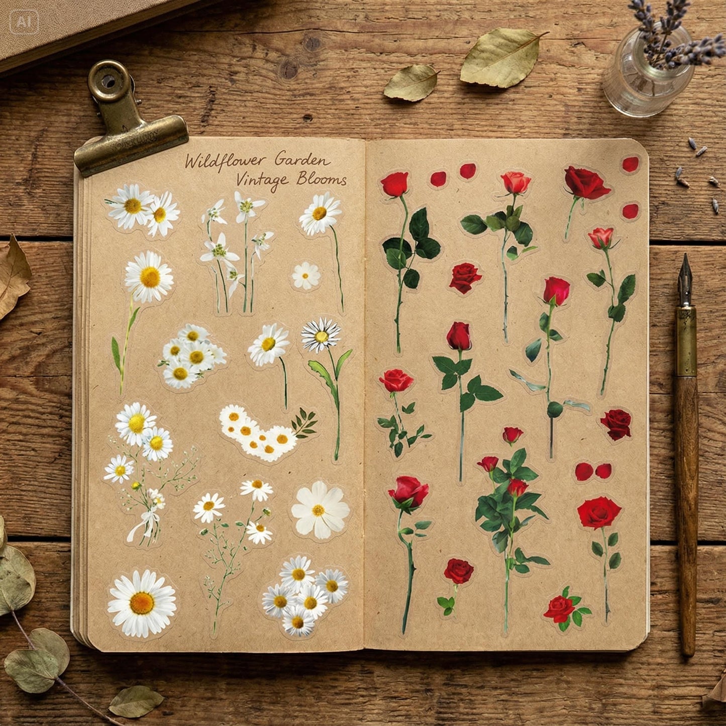 6 Sheets Sticker Set - Korean-style Botanical Floral