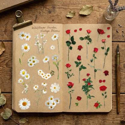 6 Sheets Sticker Set - Korean-style Botanical Floral