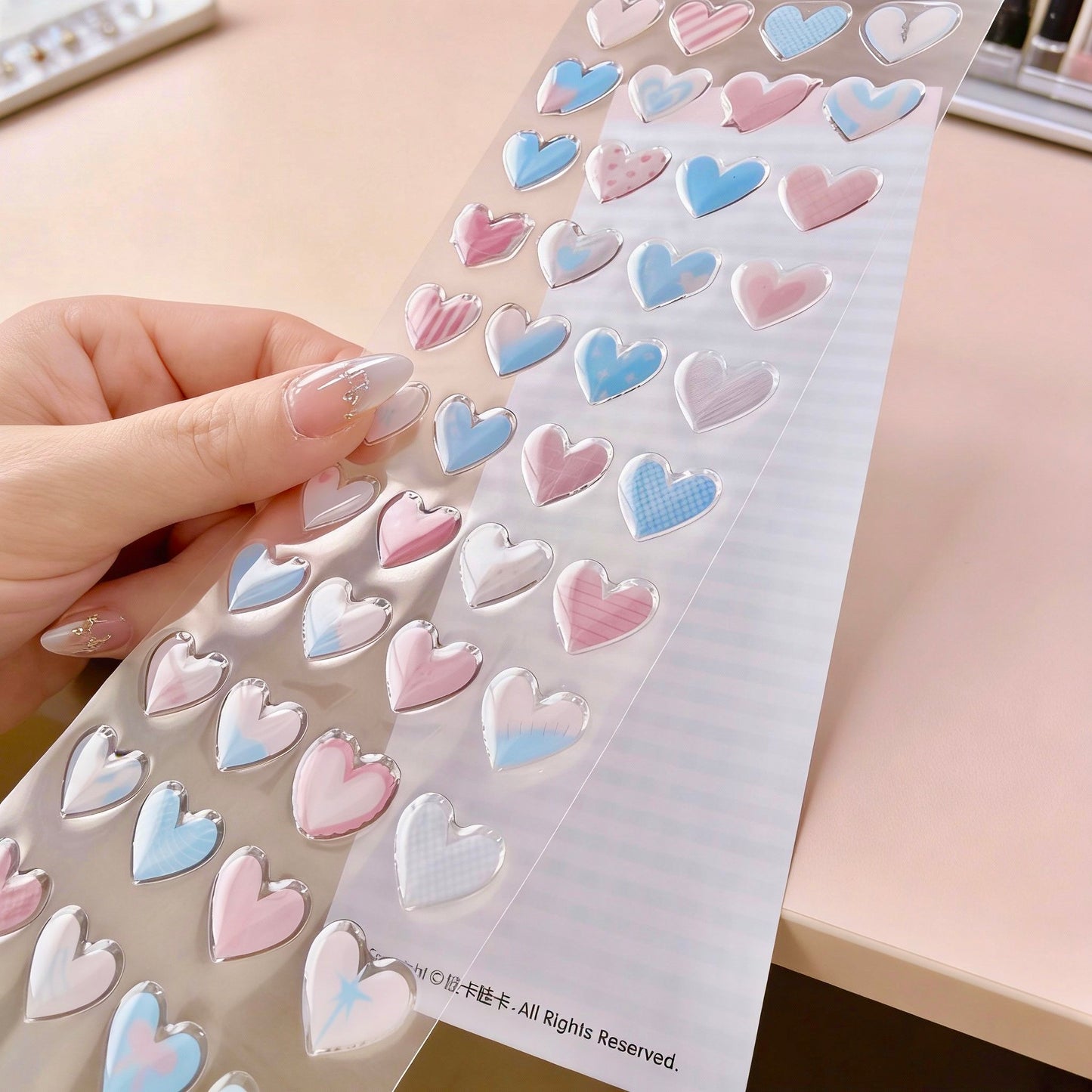 3D Glass-like Epoxy Stickers | Sweet Love Tender Hearts