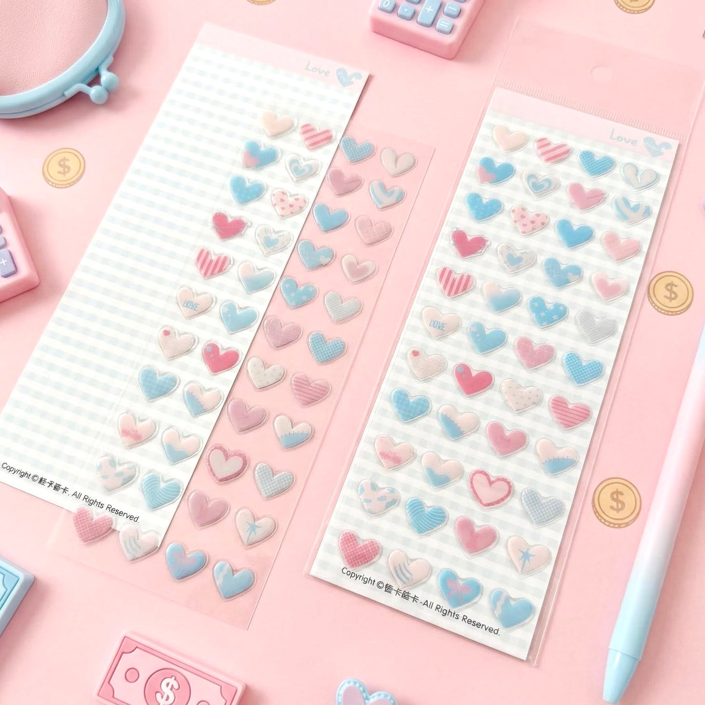 3D Glass-like Epoxy Stickers | Sweet Love Tender Hearts