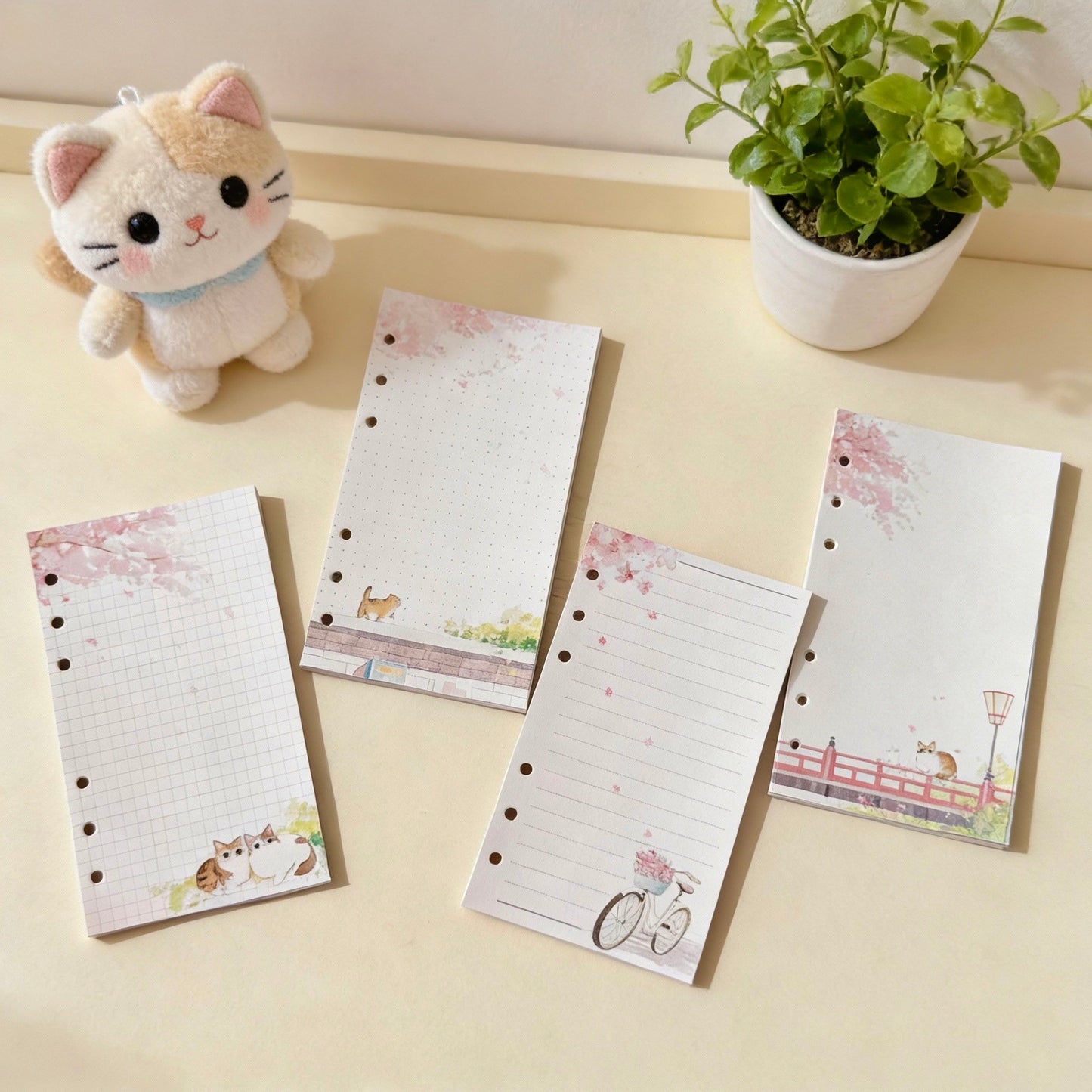 A6 6-Hole Refill Sheets | Sunny Sakura Kitty