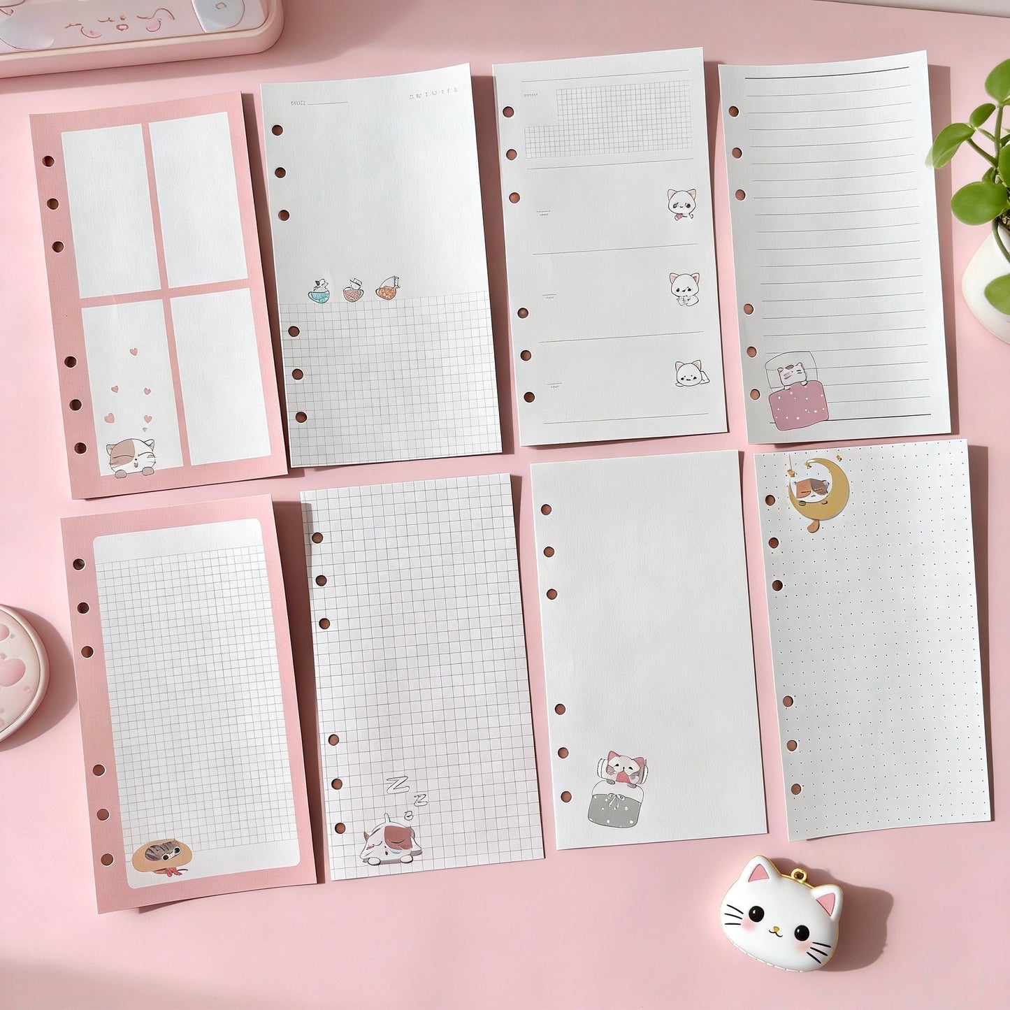 A6 6-Hole Refill Sheets | Sunny Sakura Kitty