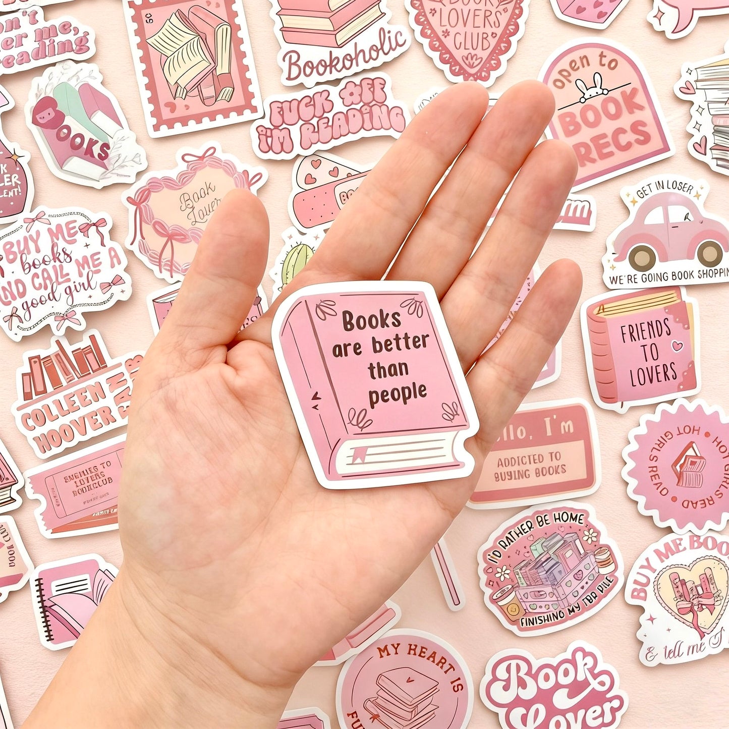60 Pcs Individual Stickers | Pink Book Lovers