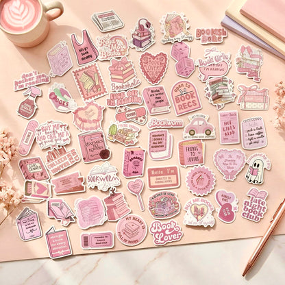 60 Pcs Individual Stickers | Pink Book Lovers