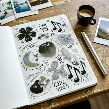 100 Pcs Individual Stickers | Titanium Silver-Noir