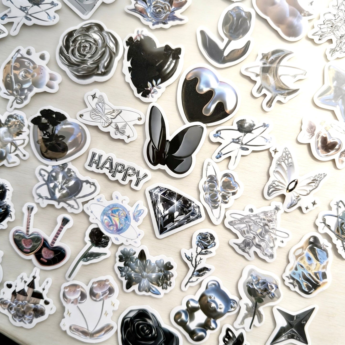 100 Pcs Individual Stickers | Titanium Silver-Noir