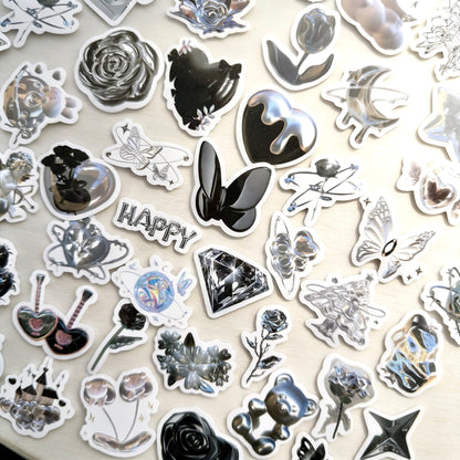 100 Pcs Individual Stickers | Titanium Silver-Noir