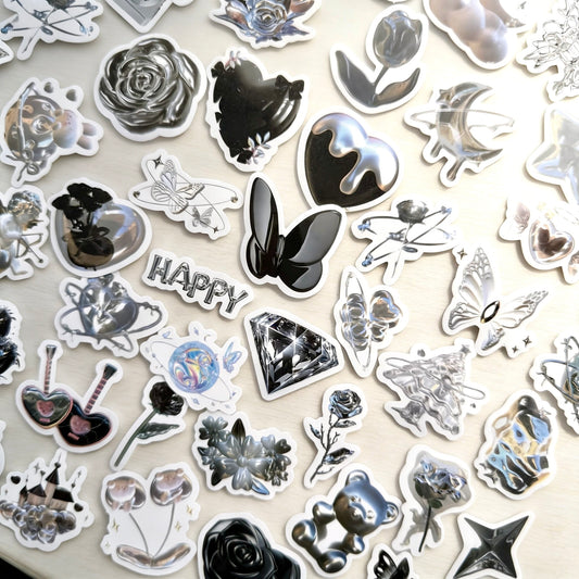 100 Pcs Individual Stickers | Titanium Silver-Noir