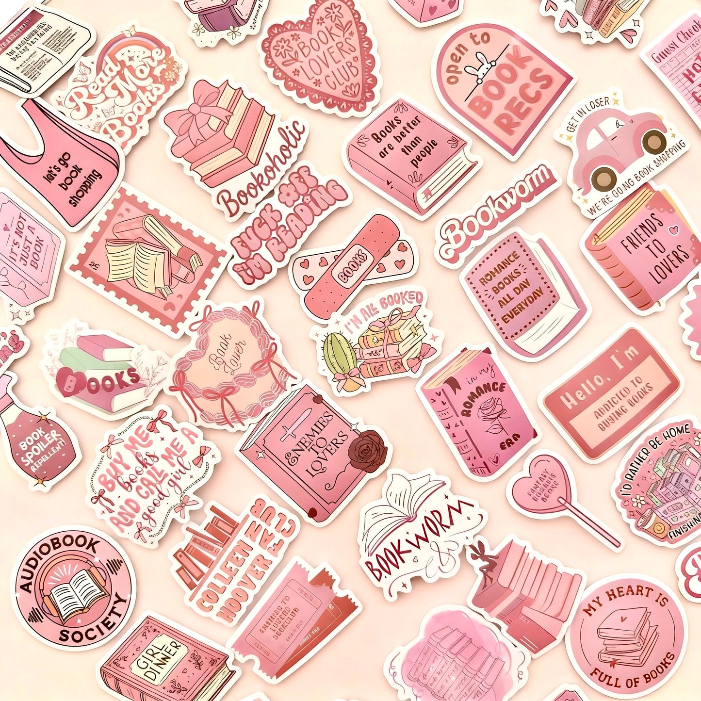 60 Pcs Individual Stickers | Pink Book Lovers