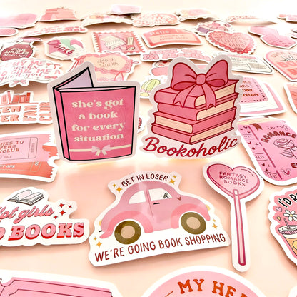 60 Pcs Individual Stickers | Pink Book Lovers
