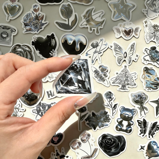 100 Pcs Individual Stickers | Titanium Silver-Noir