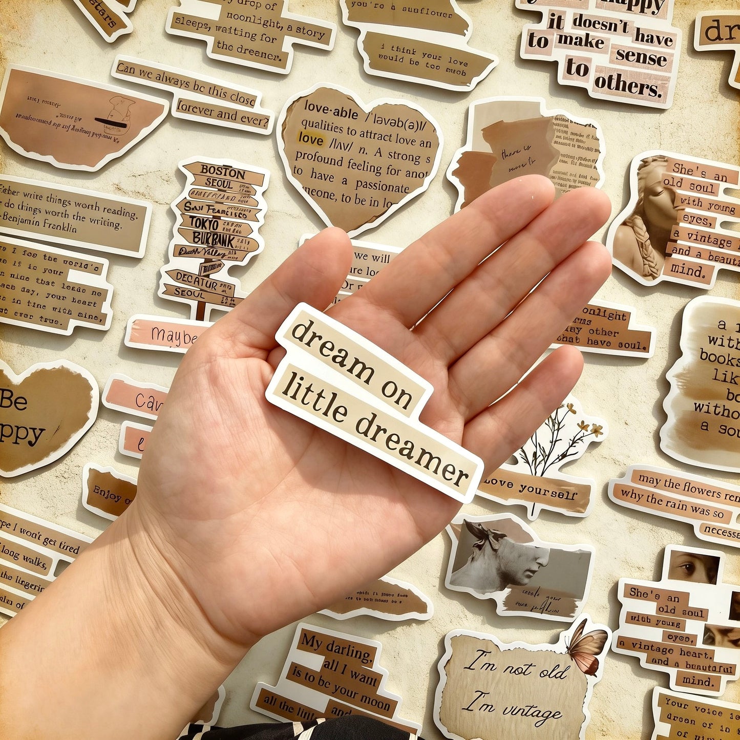 50 Pcs Individual Stickers |  Vintage Inspire Quotes