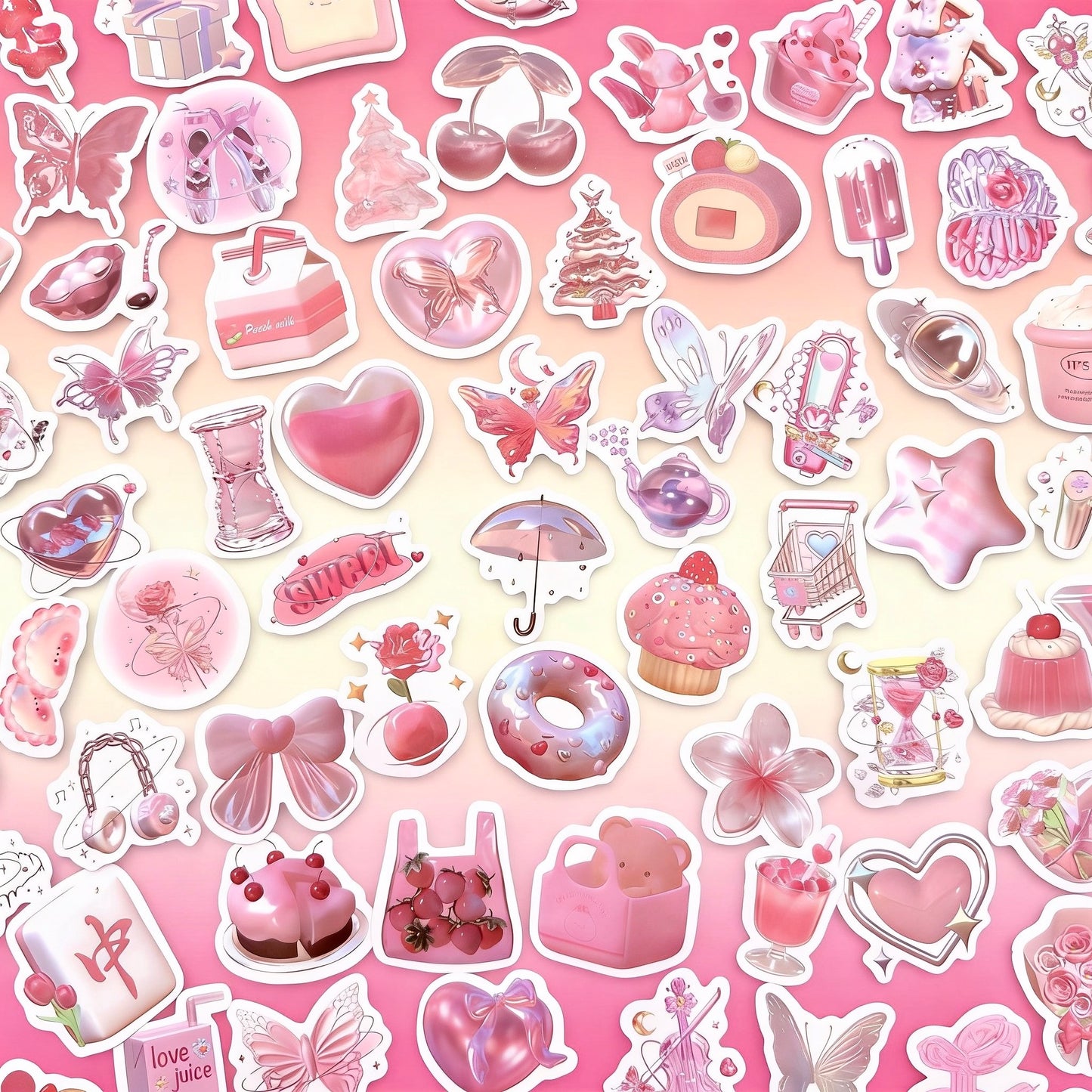 100 Pcs Individual Stickers | Luminous Pink Parade
