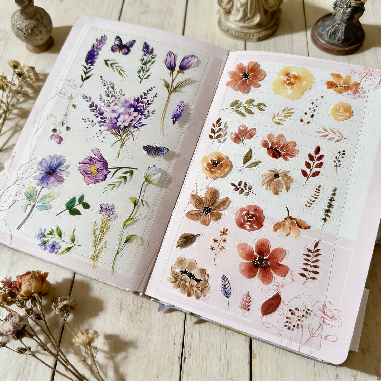 6 Sheets Sticker Set - Korean-style Botanical Floral