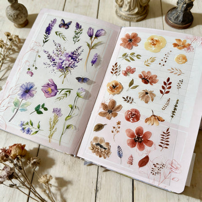 6 Sheets Sticker Set - Korean-style Botanical Floral