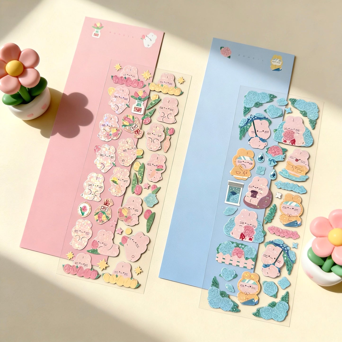 K-Style Sparkle Sticker Collection – Bunny & Floral Edition