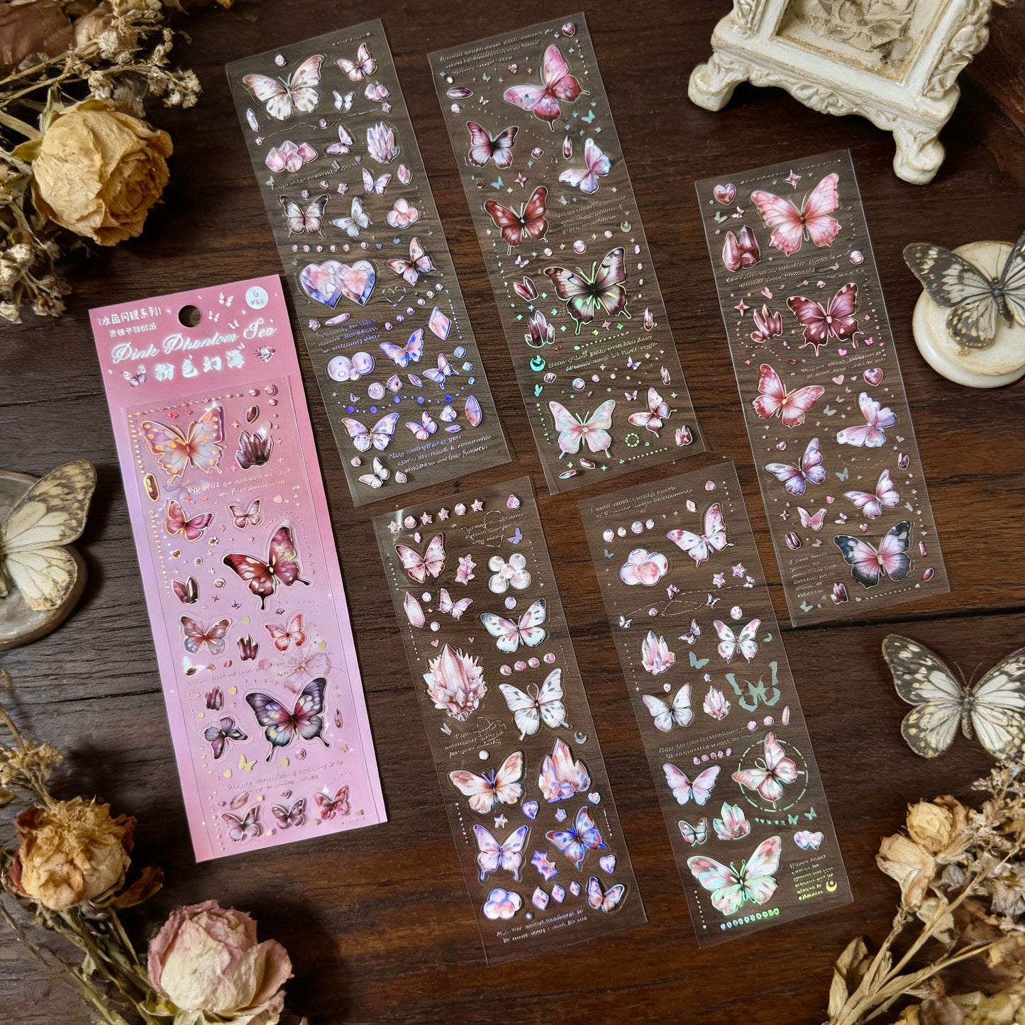 6 Sheets Sticker Set - Korean-style Crystal Shimmer Butterfly