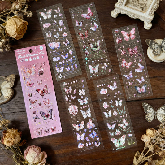 6 Sheets Sticker Set - Korean-style Crystal Shimmer Butterfly