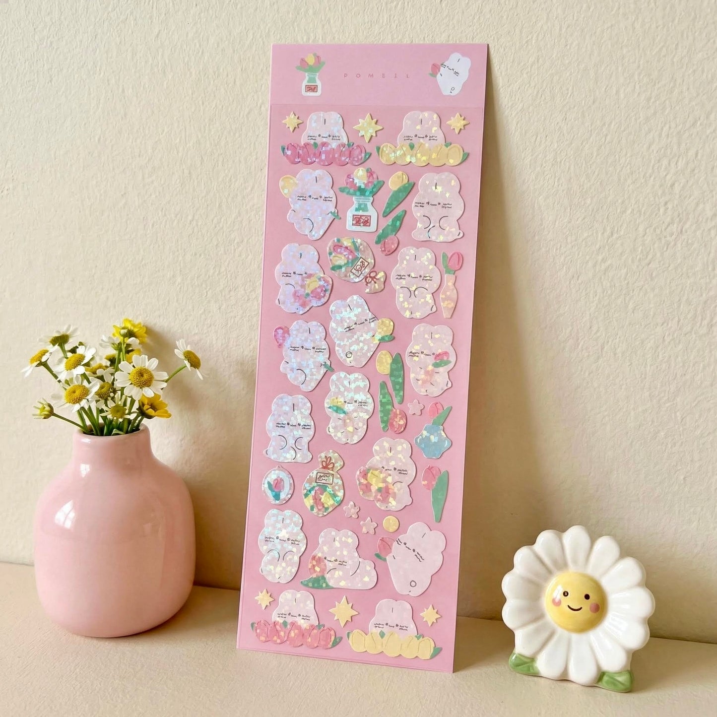 K-Style Sparkle Sticker Collection – Bunny & Floral Edition