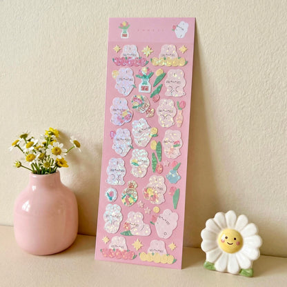K-Style Sparkle Sticker Collection – Bunny & Floral Edition