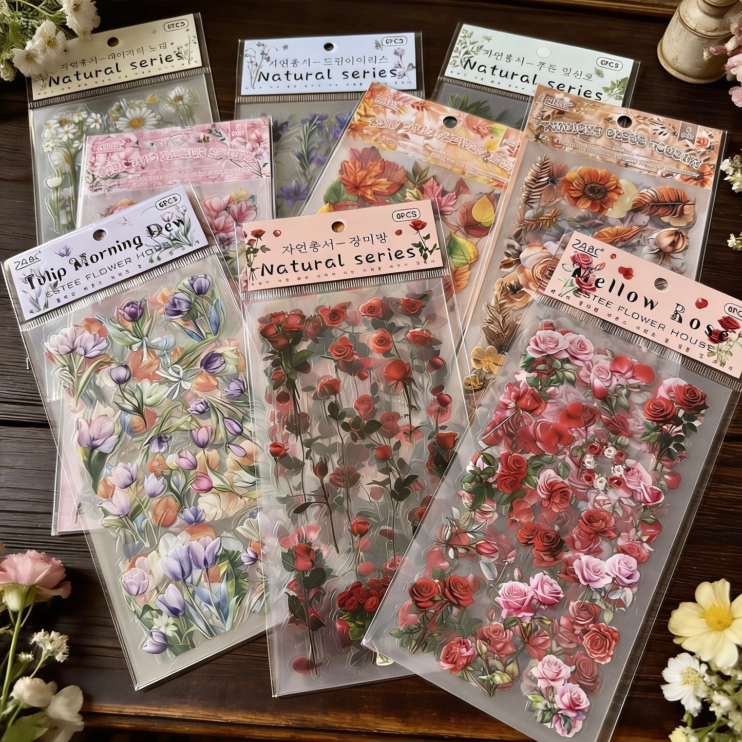 6 Sheets Sticker Set - Korean-style Botanical Floral