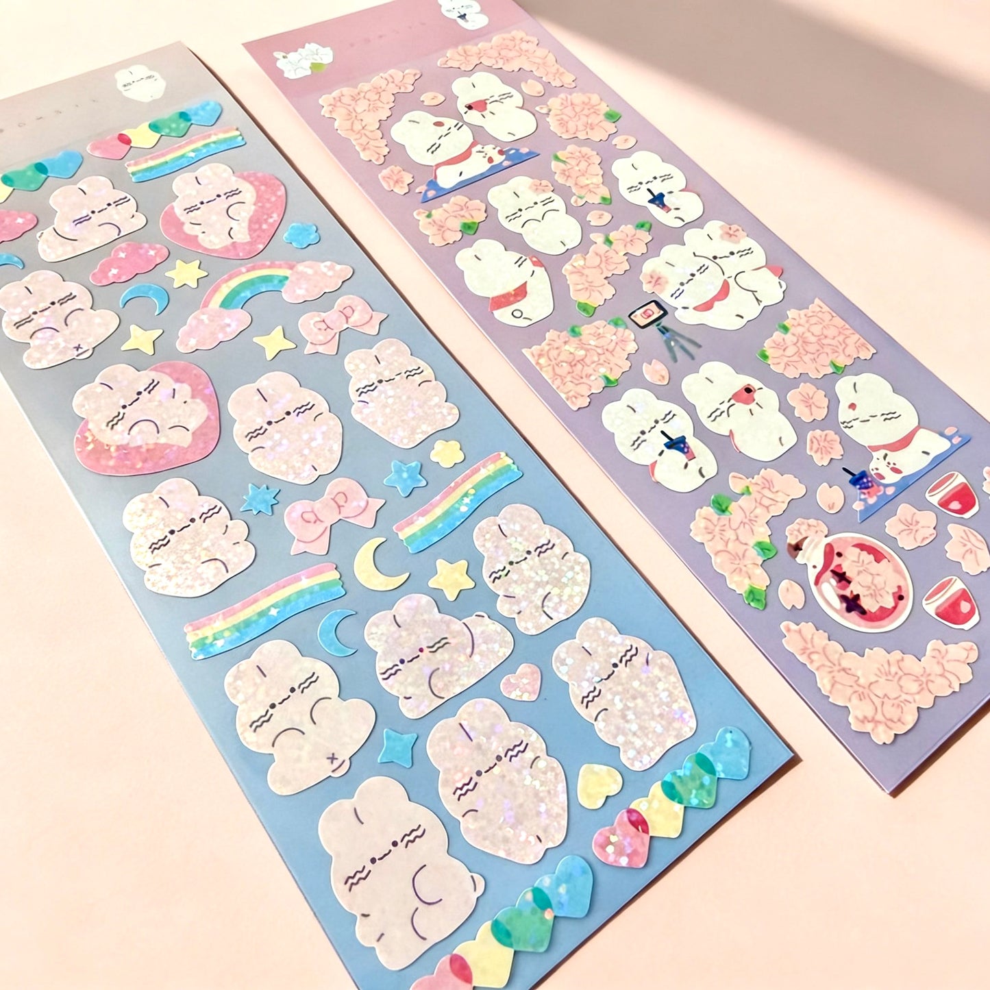 K-Style Sparkle Sticker Collection – Bunny & Floral Edition