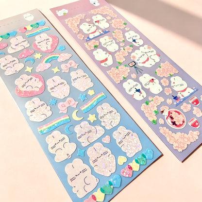 K-Style Sparkle Sticker Collection – Bunny & Floral Edition