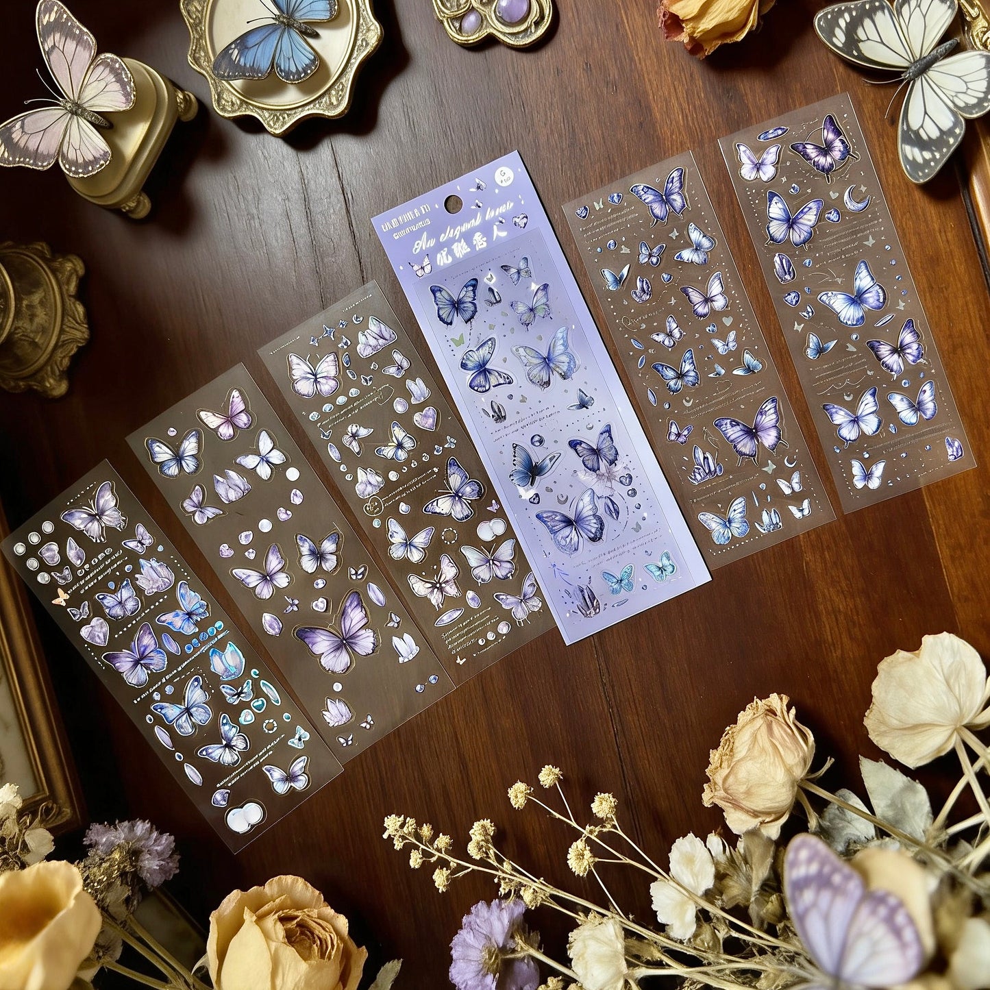 6 Sheets Sticker Set - Korean-style Crystal Shimmer Butterfly