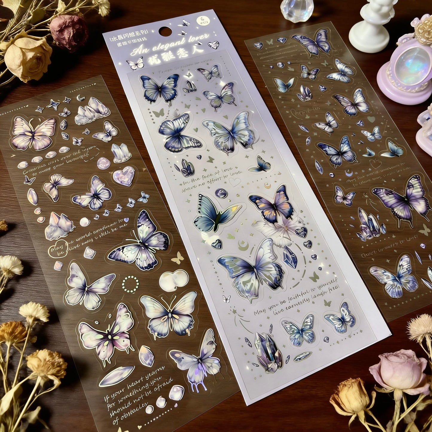 6 Sheets Sticker Set - Korean-style Crystal Shimmer Butterfly