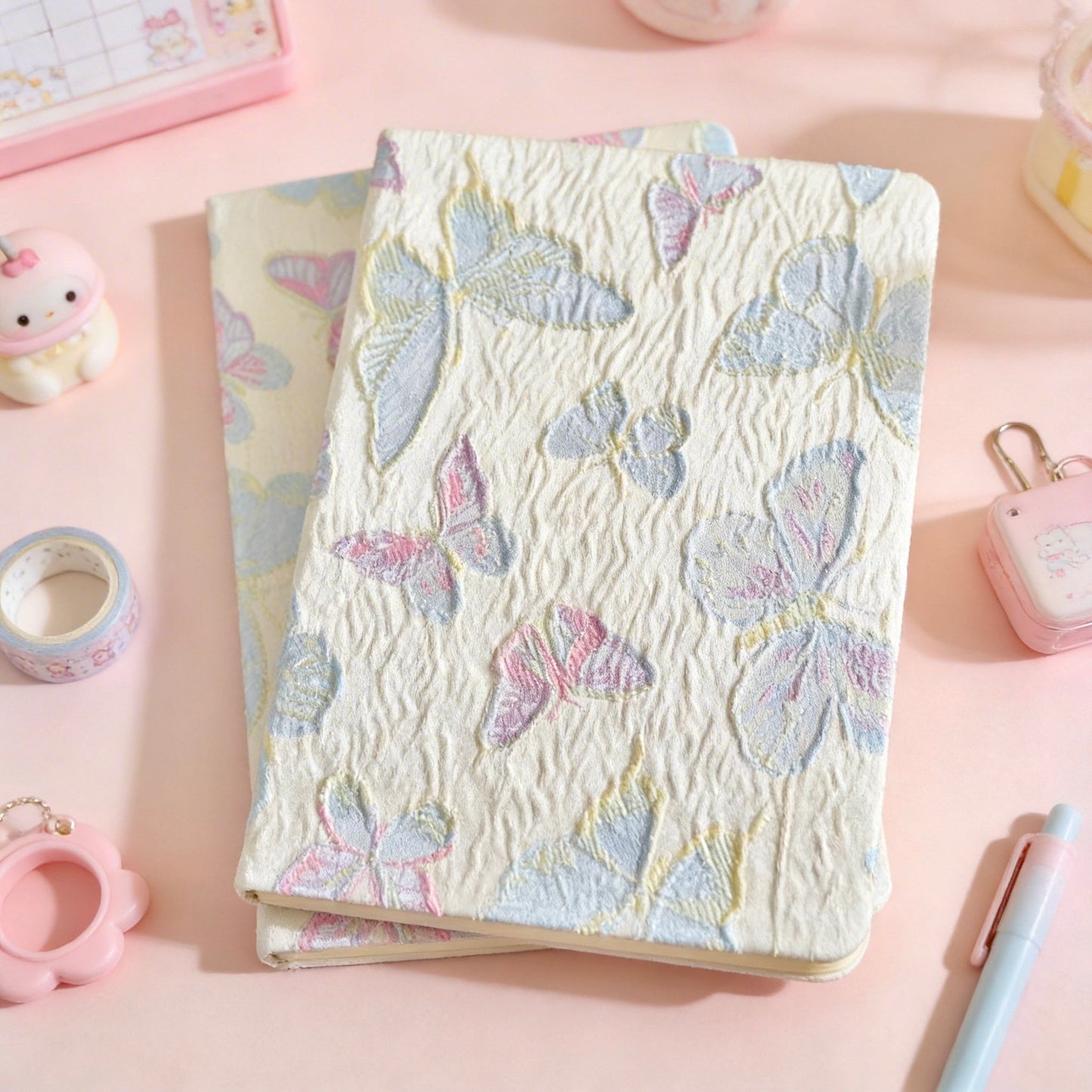 A5 | Fabric Hard Cover | Plain Notebook - Japanese-style Luminous Butterfly