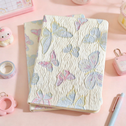 A5 | Fabric Hard Cover | Plain Notebook - Japanese-style Luminous Butterfly
