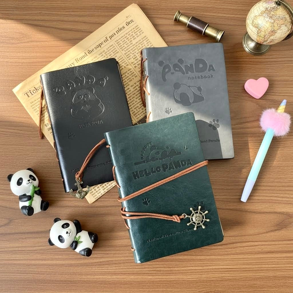 A6 | Soft PU Leather | Refillable Notebook - Panda Fun Travel Journal