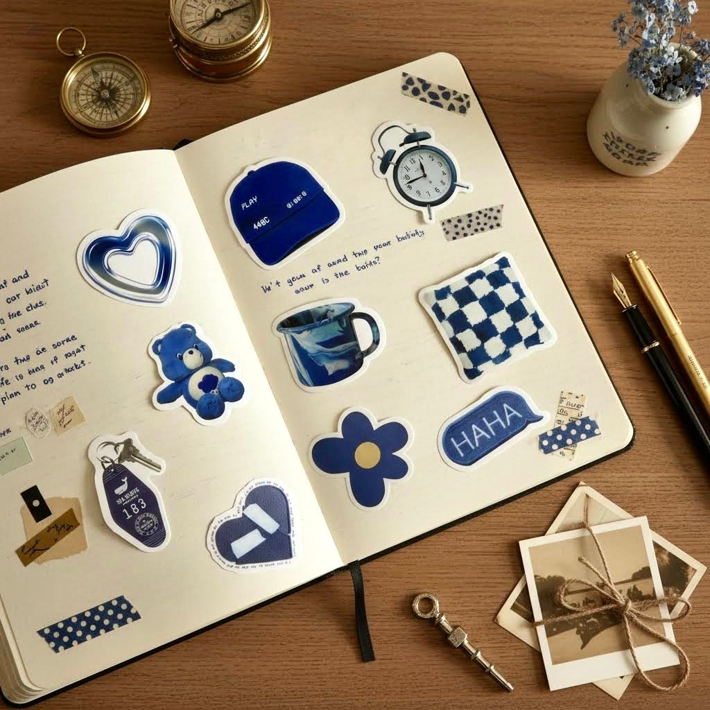 60 Pcs Individual Stickers | Moody Klein Blue