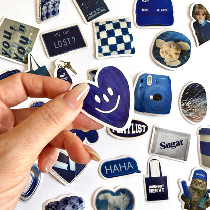 60 Pcs Individual Stickers | Moody Klein Blue