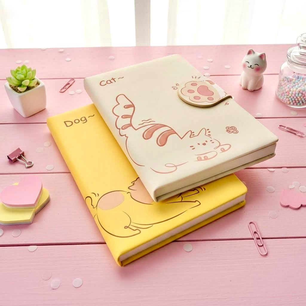 B6 | PU Leather Hardcover | Cat and Dog Notebook with Magnetic Closure