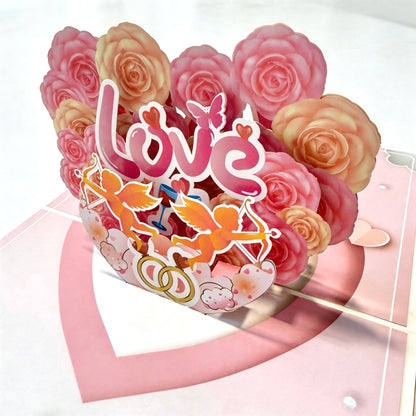 3D Pop-Up Romantic Rose Heart Love Card Valentine's Day Card