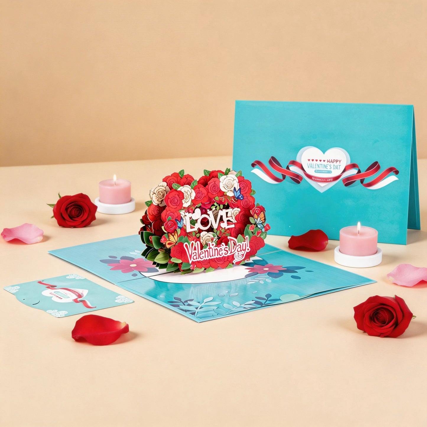 3D Pop-Up Romantic Rose Heart Love Card Valentine's Day Card
