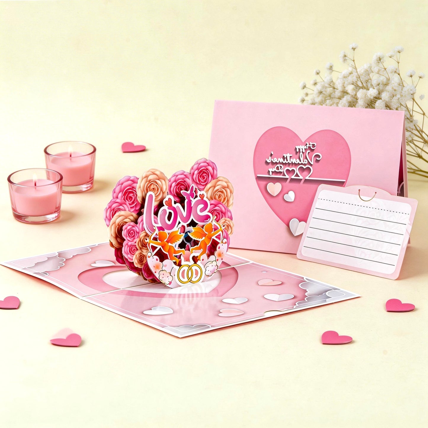 3D Pop-Up Romantic Rose Heart Love Card Valentine's Day Card